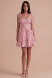 Sparkly Pink Corset Sequin Ruffled Short Cocktail Dress