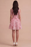 Sparkly Pink Corset Sequin Ruffled Short Cocktail Dress