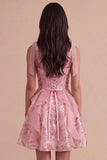Sparkly Pink Corset Sequin Ruffled Short Cocktail Dress