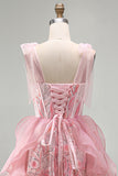 Sparkly Pink Corset Sequin Ruffled Short Cocktail Dress