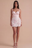 Sparkly Blush Sequin Beaded Corset Short Cocktail Dress