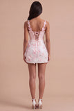Sparkly Blush Sequin Beaded Corset Short Cocktail Dress