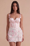 Sparkly Blush Sequin Beaded Corset Short Cocktail Dress