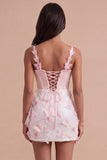 Sparkly Blush Sequin Beaded Corset Short Cocktail Dress
