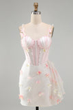 Sparkly Blush Sequin Beaded Corset Short Cocktail Dress