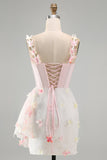 Sparkly Blush Sequin Beaded Corset Short Cocktail Dress