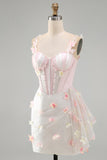 Sparkly Blush Sequin Beaded Corset Short Cocktail Dress