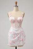Sparkly Blush Sequin Beaded Corset Short Cocktail Dress