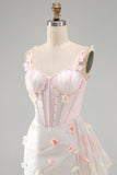 Sparkly Blush Sequin Beaded Corset Short Cocktail Dress