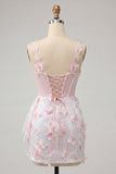 Sparkly Blush Sequin Beaded Corset Short Cocktail Dress