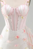 Sparkly Blush Sequin Beaded Corset Short Cocktail Dress