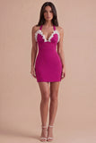 Sparkly Fuchsia Ruffled Beaded Halter Short Cocktail Dress