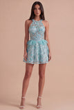 Sparkly Lake Blue Sequin Corset Short Cocktail Dress