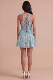 Sparkly Lake Blue Sequin Corset Short Cocktail Dress