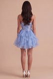 Sparkly Sky Blue Beaded Floral Corset Short Cocktail Dress
