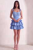 Sparkly Light Purple Corset Beaded Floral Short Cocktail Dress