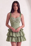 Sparkly Light Purple Corset Beaded Floral Short Cocktail Dress