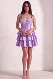 Sparkly Light Purple Corset Beaded Floral Short Cocktail Dress