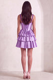 Sparkly Light Purple Corset Beaded Floral Short Cocktail Dress