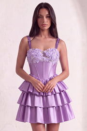 Sparkly Light Purple Corset Beaded Floral Short Cocktail Dress