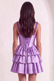 Sparkly Light Purple Corset Beaded Floral Short Cocktail Dress