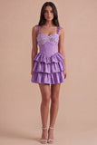 Sparkly Light Purple Corset Beaded Floral Short Cocktail Dress