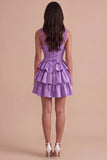 Sparkly Light Purple Corset Beaded Floral Short Cocktail Dress