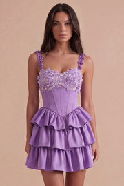 Sparkly Light Purple Corset Beaded Floral Short Cocktail Dress