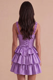 Sparkly Light Purple Corset Beaded Floral Short Cocktail Dress
