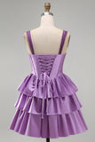 Sparkly Light Purple Corset Beaded Floral Short Cocktail Dress