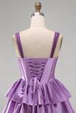 Sparkly Light Purple Corset Beaded Floral Short Cocktail Dress