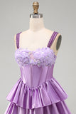 Sparkly Light Purple Corset Beaded Floral Short Cocktail Dress