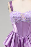 Sparkly Light Purple Corset Beaded Floral Short Cocktail Dress