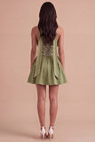 Sparkly Olive Beaded Floral Short Cocktail Dress