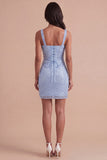 Sparkly Sky Blue Sequin Short Cocktail Dress with Slit