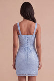 Sparkly Sky Blue Sequin Short Cocktail Dress with Slit