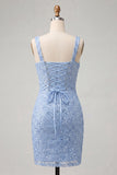 Sparkly Sky Blue Sequin Short Cocktail Dress with Slit