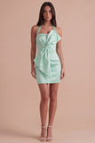 Mint Green Satin Halter Bodycon Short Cocktail Dress