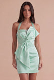 Mint Green Satin Halter Bodycon Short Cocktail Dress