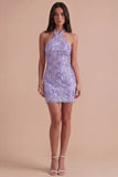 Sparkly Light Purple Short Cocktail Dress with Sequins