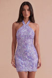 Sparkly Light Purple Short Cocktail Dress with Sequins