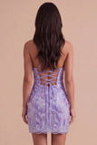 Sparkly Light Purple Short Cocktail Dress with Sequins