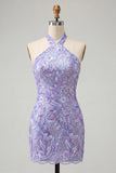 Sparkly Light Purple Short Cocktail Dress with Sequins