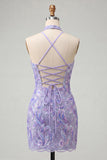 Sparkly Light Purple Short Cocktail Dress with Sequins