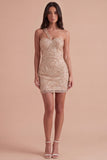 Sparkly Sequin Champagne Bodycon Short Cocktail Dress