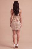 Sparkly Sequin Champagne Bodycon Short Cocktail Dress