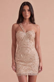 Sparkly Sequin Champagne Bodycon Short Cocktail Dress
