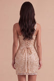 Sparkly Sequin Champagne Bodycon Short Cocktail Dress