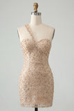 Sparkly Sequin Champagne Bodycon Short Cocktail Dress
