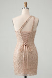 Sparkly Sequin Champagne Bodycon Short Cocktail Dress